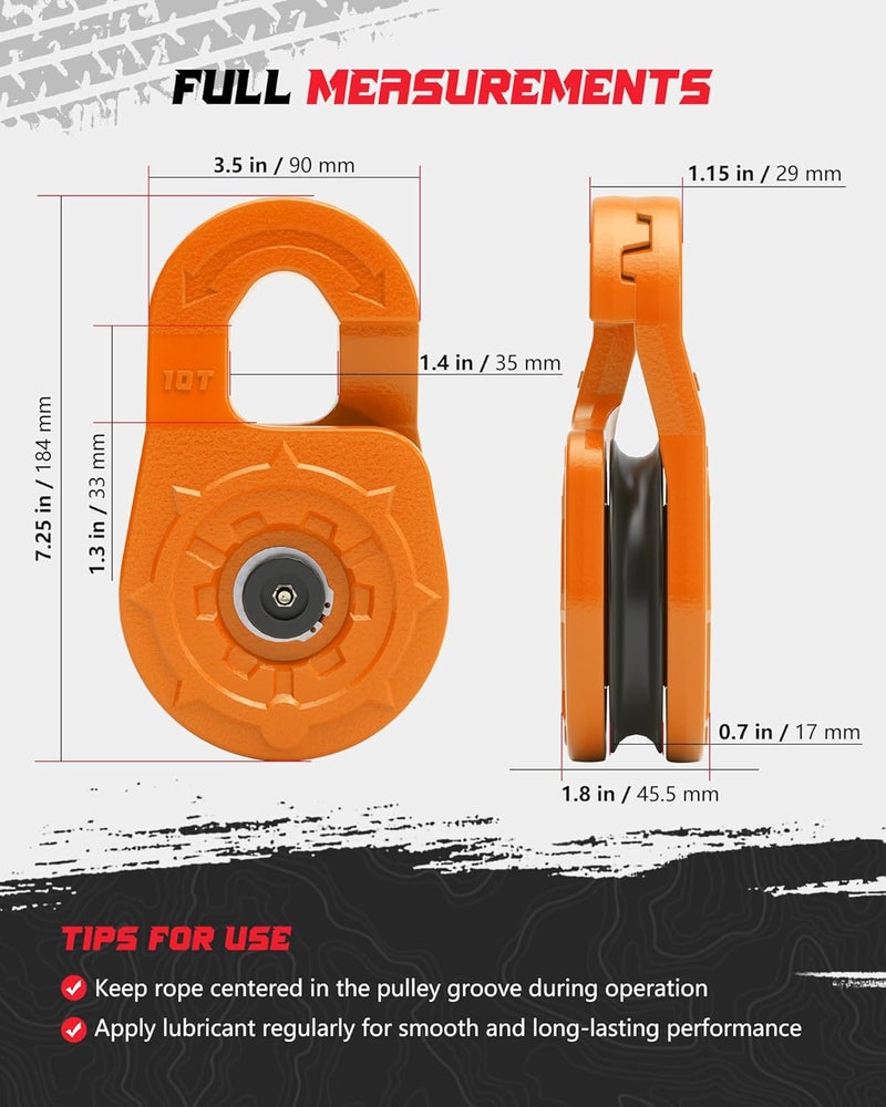 AMBULL Towing Winch Snatch Block Hook, Separate Pulley Block, Tow Winch Hook, Multiple-Purpose G80 Heavy Duty Forged Winch Hook Snatch Block Pulley, 22Tons (46,051lbs) MBS, for Synthetic Rope, Orange - Image 5